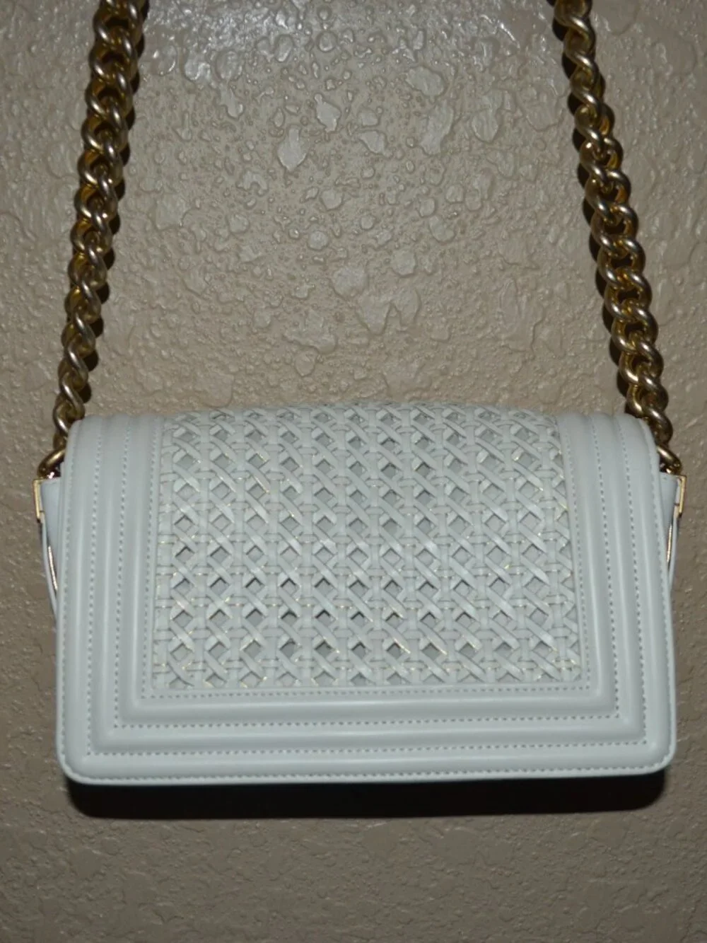 Chanel White Braided Leather Boy Bag Chain Strap Crossbody Shoulder Handbag